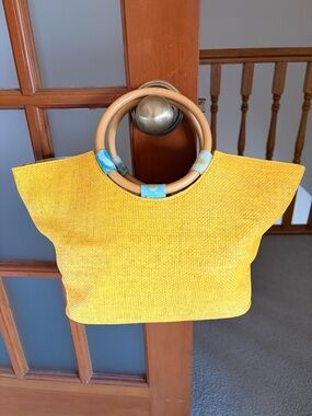Neiman Marcus Yellow Straw Bag with Bamboo Handles. P32